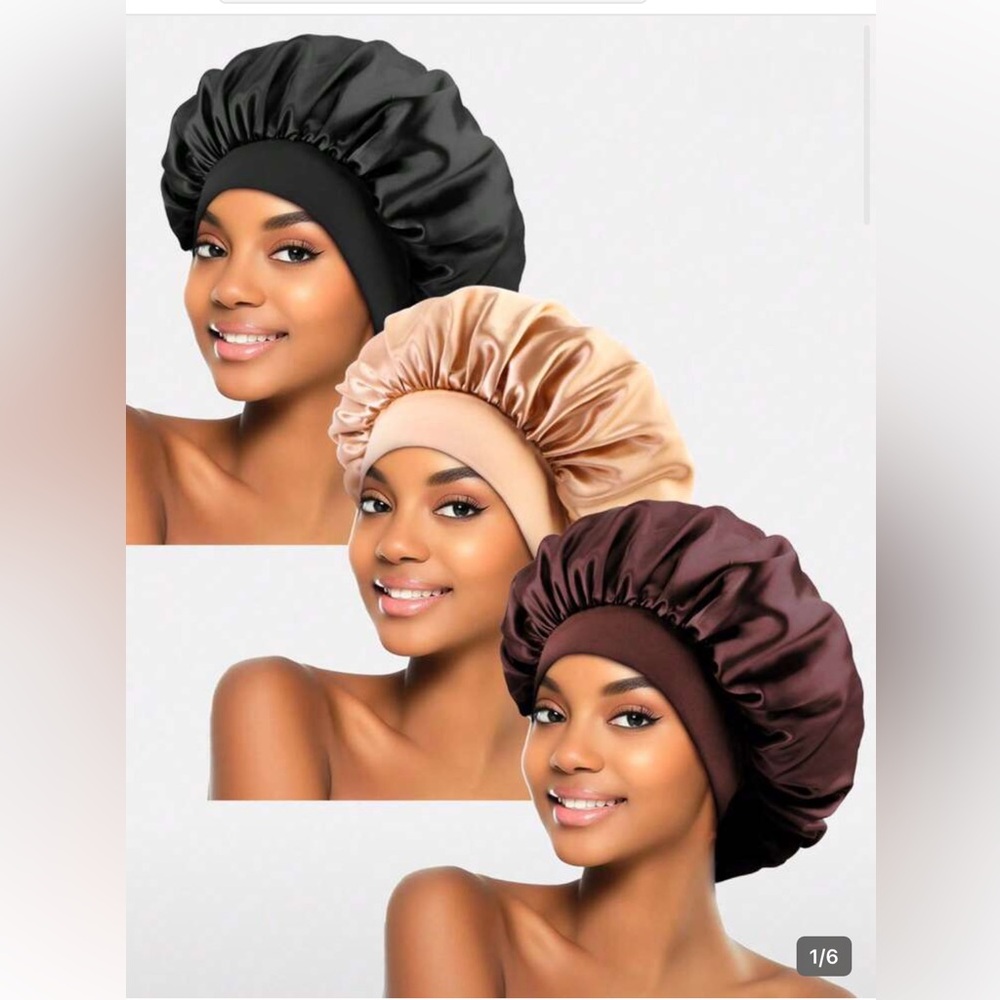 Satin Sleep Bonnets - Black, Coffee, Khaki, Navy (4-Pack)